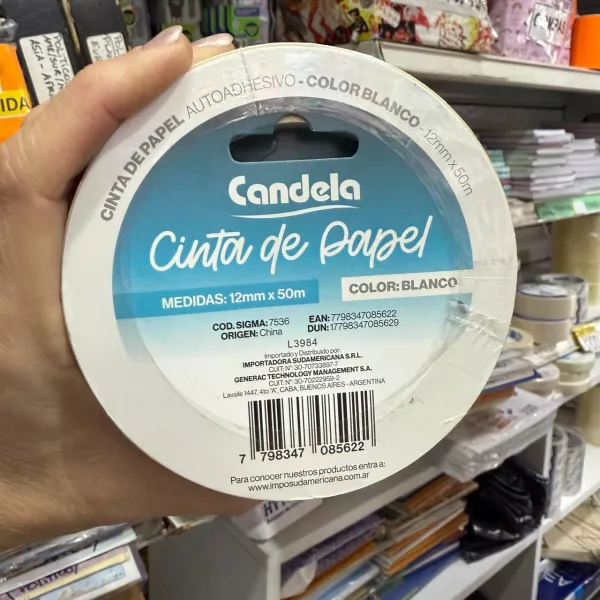 Cinta Adhesiva de Papel Candela 12mm x 50m