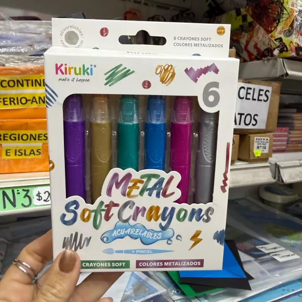 Crayones Kiruki x 6 Acuarelables Metalizado