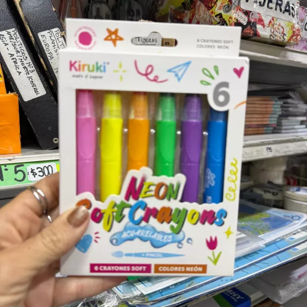 Crayones Kiruki x 6 Acuarelables Neon