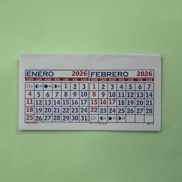 CALENDARIO MENSUAL 2026 NRO.13 BIMENSUAL DE 13 X 7,5 CM (BM 13)