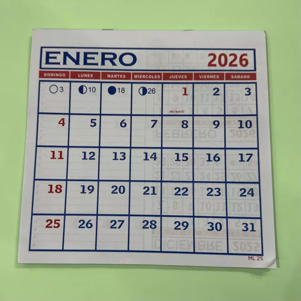CALENDARIO MENSUAL 2026 NRO.25 DE 23 X 25 CM (ML 25)