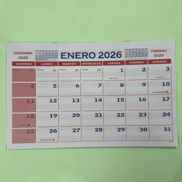CALENDARIO MENSUAL 2026 NRO.35 DE 35 X 22 CM (ML 35)