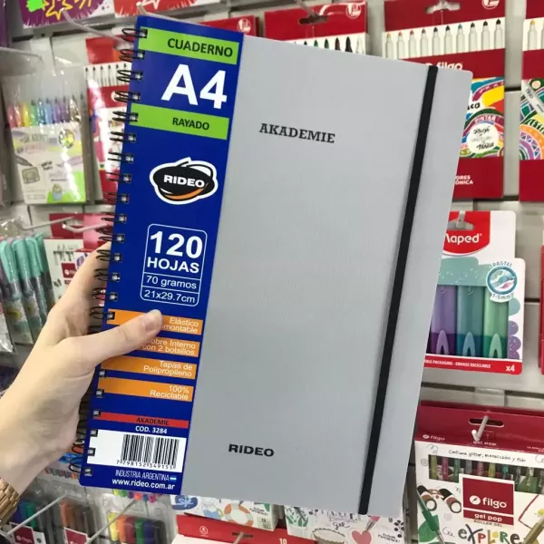 Cuaderno A4 Rideo Akademie x120 hojas Rayado