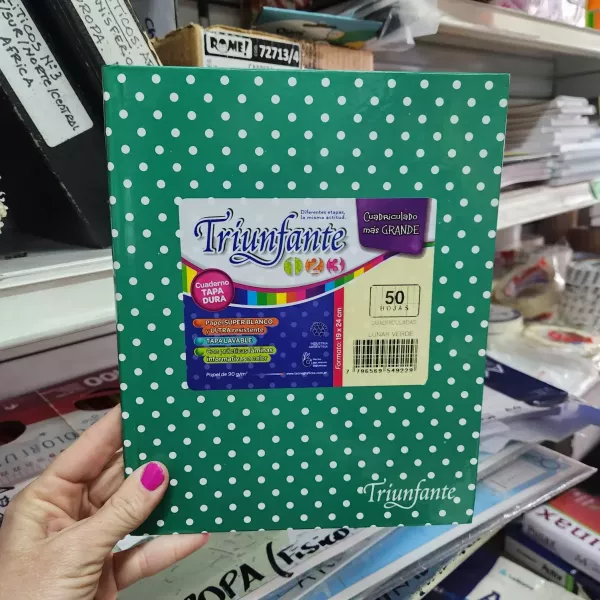 Cuaderno N°3/ABC/123 Triunfante Tapa dura Lunares x50 hojas Verde