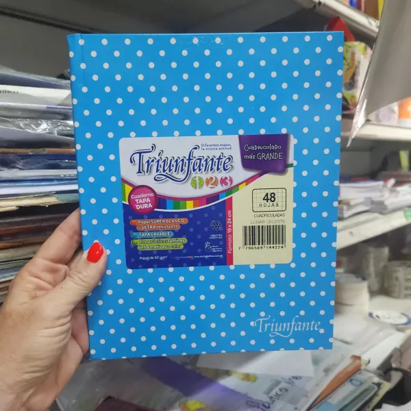 Cuaderno N°3/ABC/123 Triunfante Tapa dura Lunares x50 hojas celeste