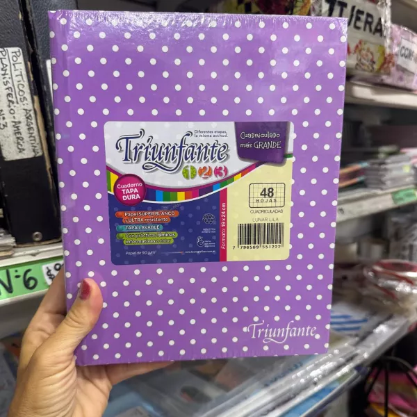 Cuaderno N°3/ABC/123 Triunfante Tapa dura Lunares x50 hojas lila