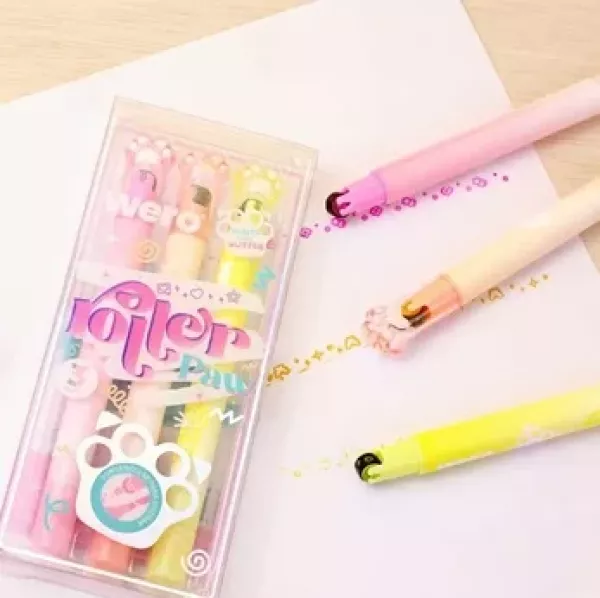 Resaltador Doble Punta Glitter + sello Paw x3 Wero