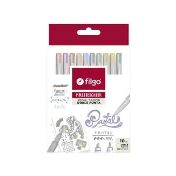 Resaltadores Filgo Multilighter Doble Punta x10 Pastel