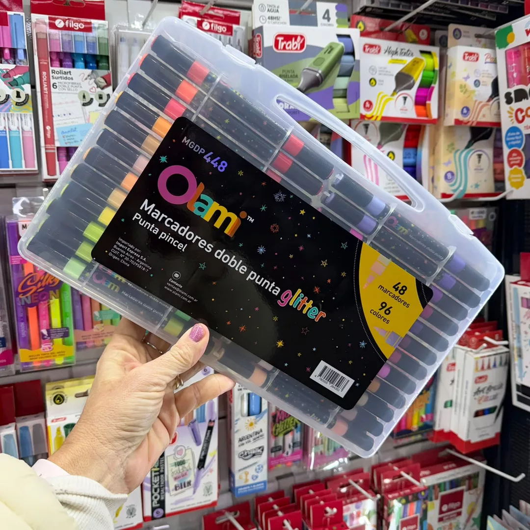 Marcadores glitter punta pincel /doble punta x48 Olami