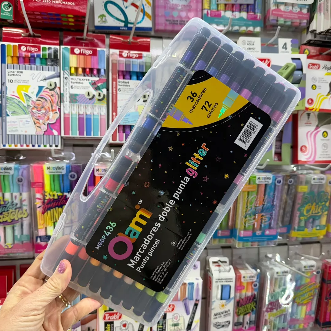 Marcadores glitter punta pincel /doble punta x36 Olami