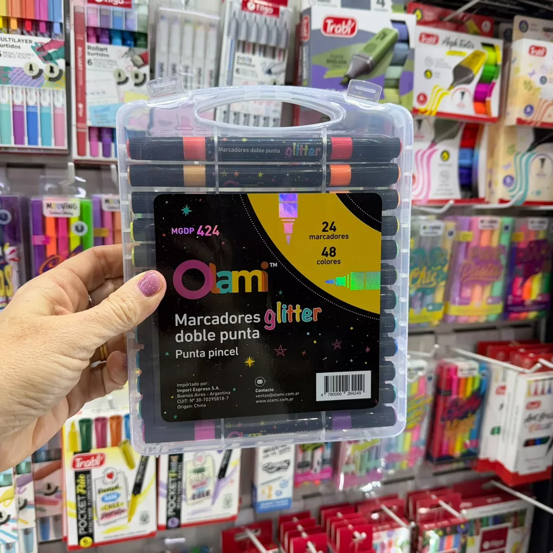 Marcadores glitter punta pincel /doble punta x24 Olami