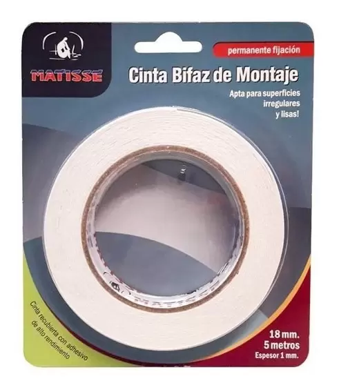 Cinta Adhesiva Bifaz de Montaje Matisse 18mm x 5m