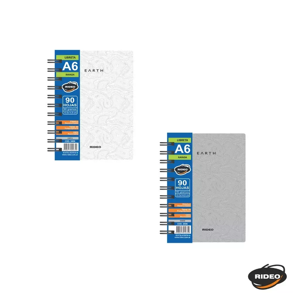 Libreta A6 Rideo Earth x 90 hojas Rayado