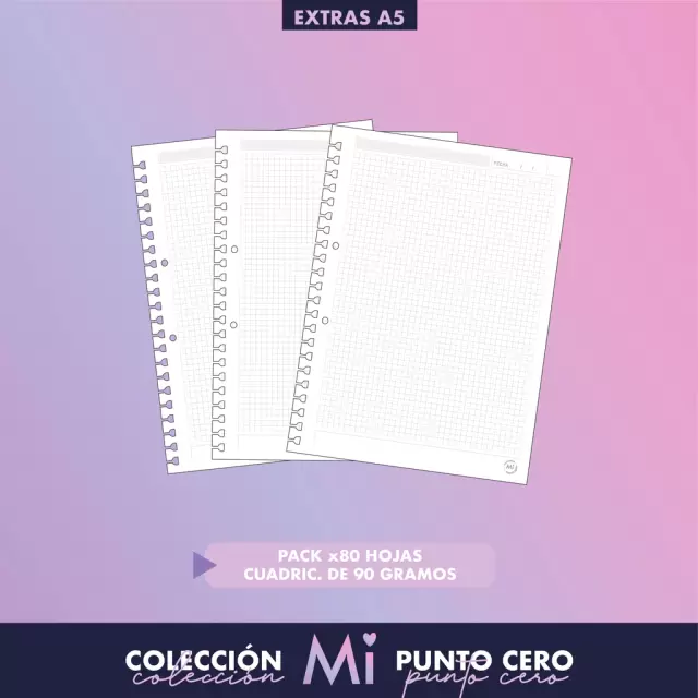 Repuesto Cuaderno A5 Mi Punto Cero x80 hojas CUADRICULADAS