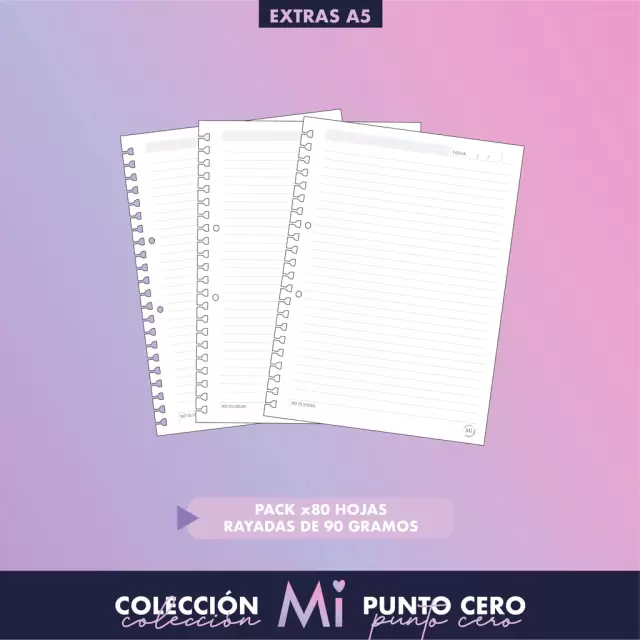 Repuesto Cuaderno A5 Mi Punto Cero x80 hojas RAYADAS
