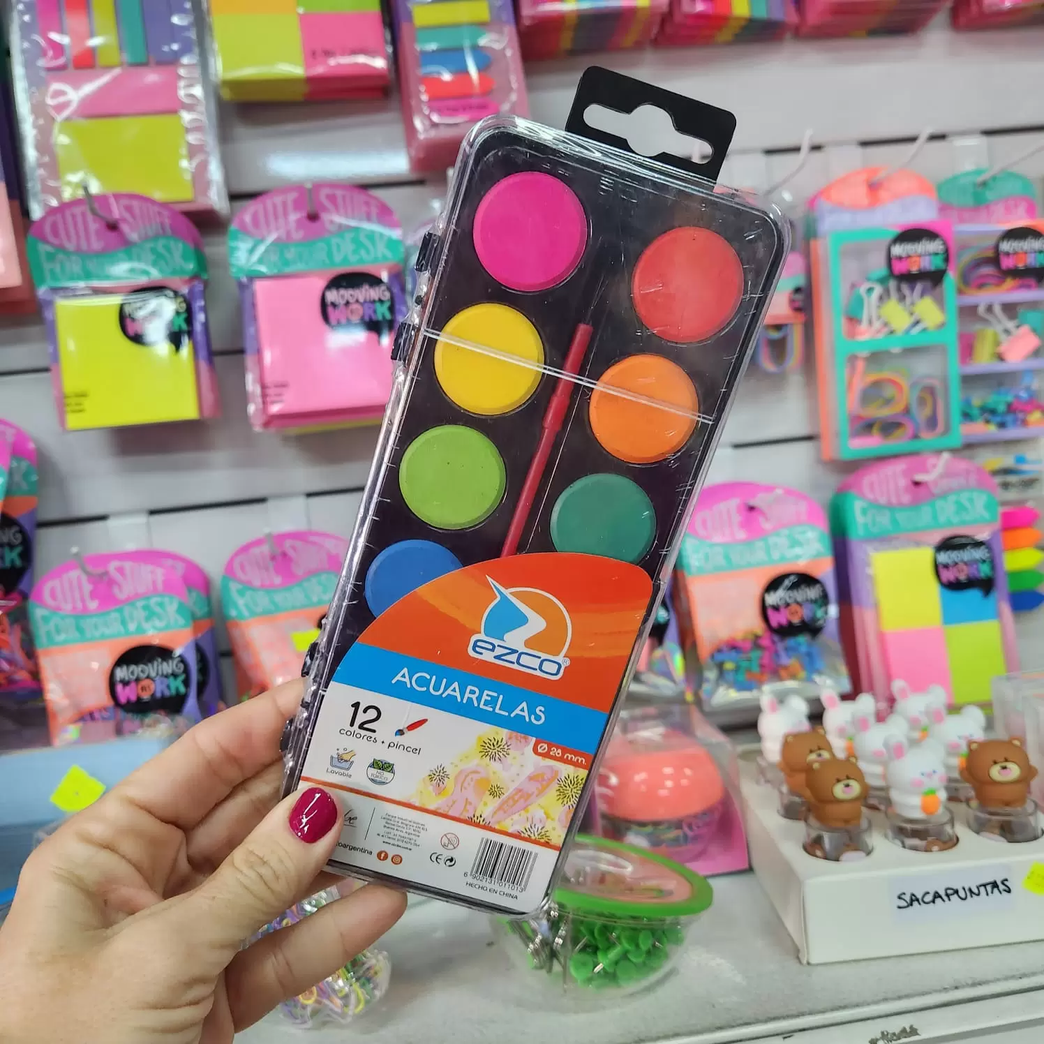 Acuarelas Ezco caja acrílica 12 colores + pincel (base negra)